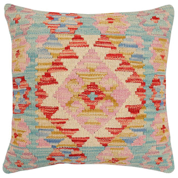 handmade Traditional Pillow Red Blue Hand-Woven SQUARE 100% WOOL  Hand woven turkish pillow  2 x 2